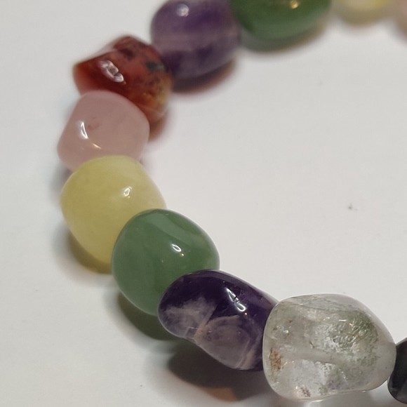 MIXED STONES STRETCHY NUGGET BRACELET NATURAL STONE w/ FREE FELT POUCH-NB26 - Picture 6 of 8